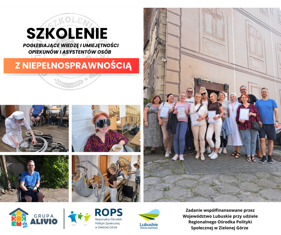 kolaż zdjęć promujący szkolenia które odbyły się pomiędzy 18 a 21 sierpnia w centrum szkoleniowym Grupa ALivio w Zielonej Górze.