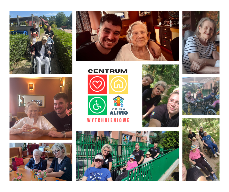 KOLAŻ PRZEDSTAWIAJĄCY REALIZACJĘ OPIEKI WYTCHNIENIOWEJ W CENTRUM WYTCHNIENIOWYM CISOWA W ZIELONEJ GÓRZE.